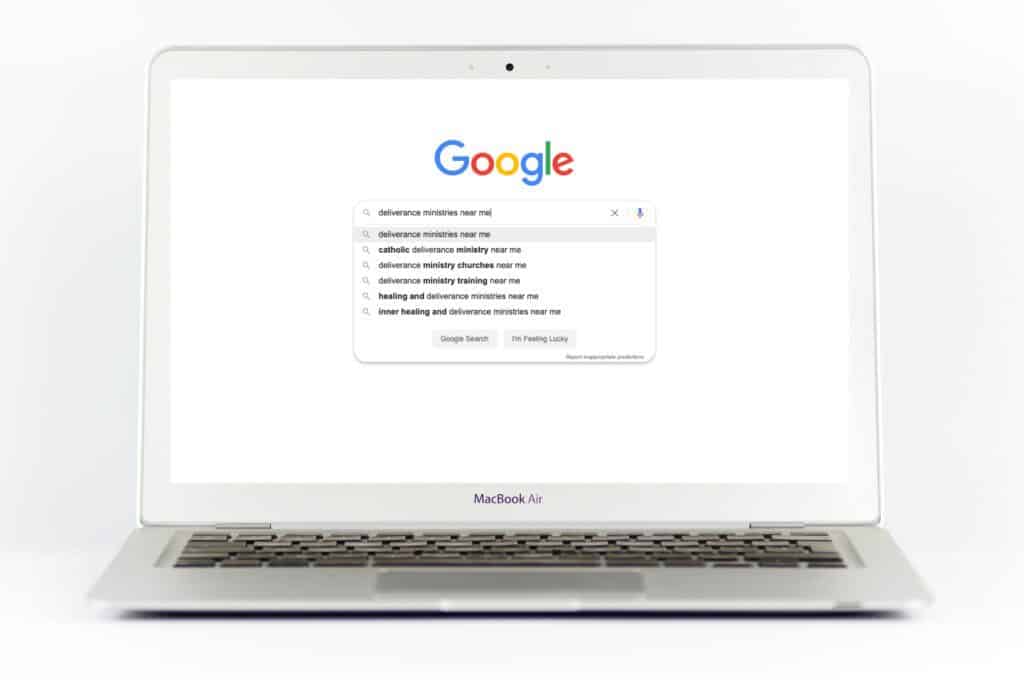 Laptop with Google Search about deliverance ministry